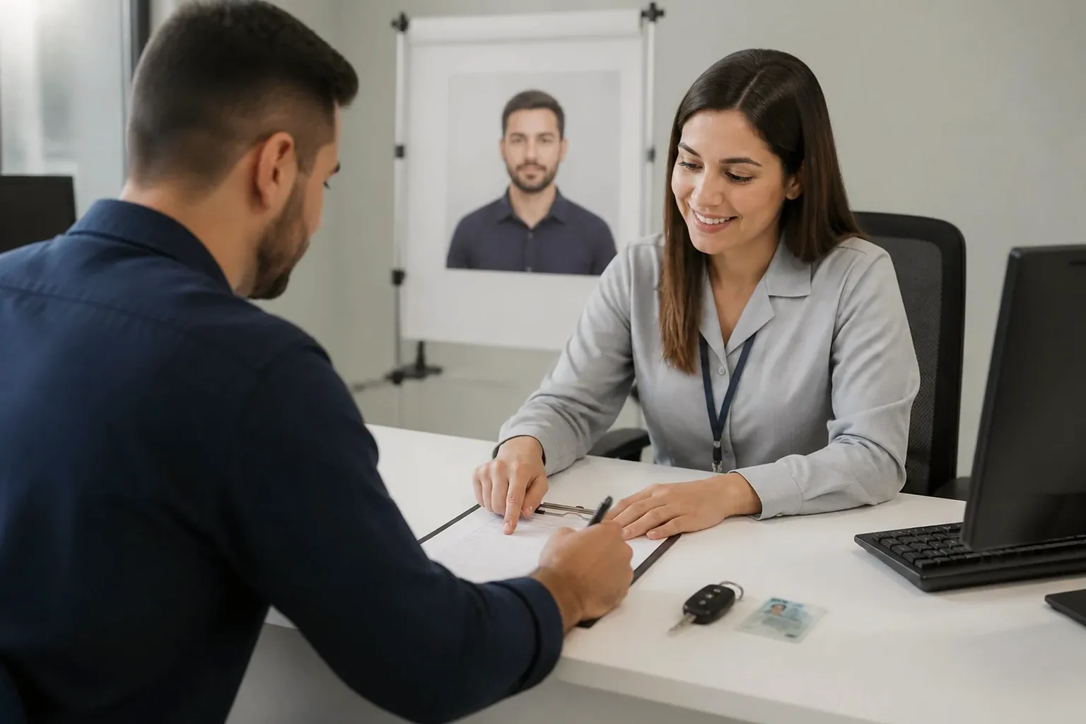 Despachante auxiliando na renovação de CNH.
